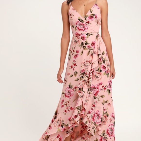Lulus Bodacious Bella Blush Pink Floral Print Maxi Dress - Size L - Picture 1 of 6